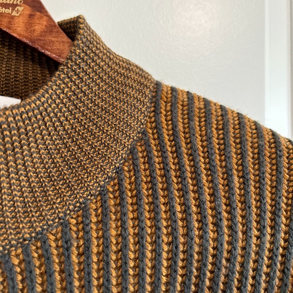 TOPMAN 1/4 Zip Sweater Mock Neck Stripped Brown Black - Picture 3 of 7